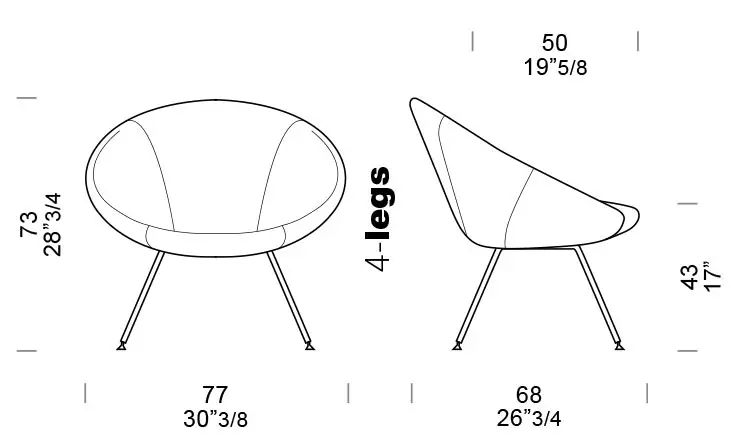 dimensioni seduta imbottita Tosca Legs