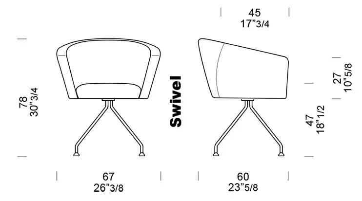 dimensioni seduta imbottita Carmen Swivel
