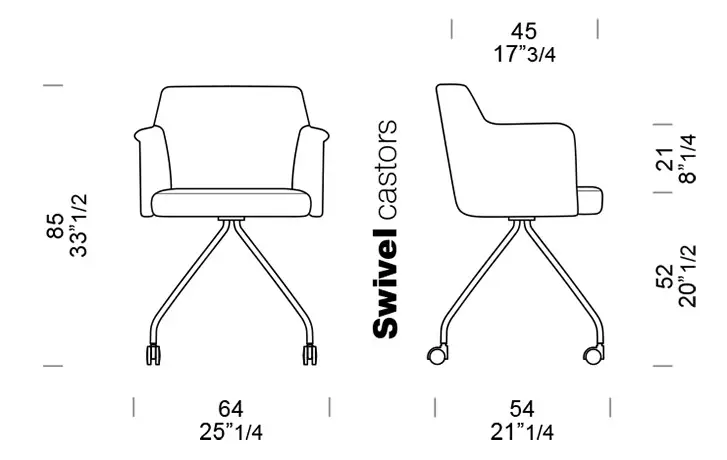 dimensioni seduta imbottita Dafne Swivel Castors