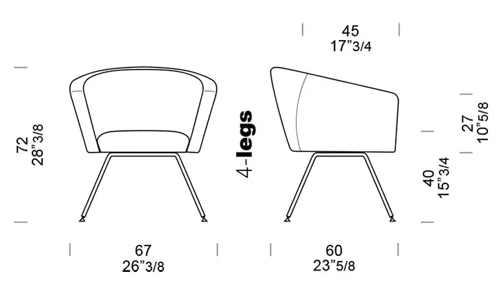 dimensioni seduta imbottita Carmen Legs